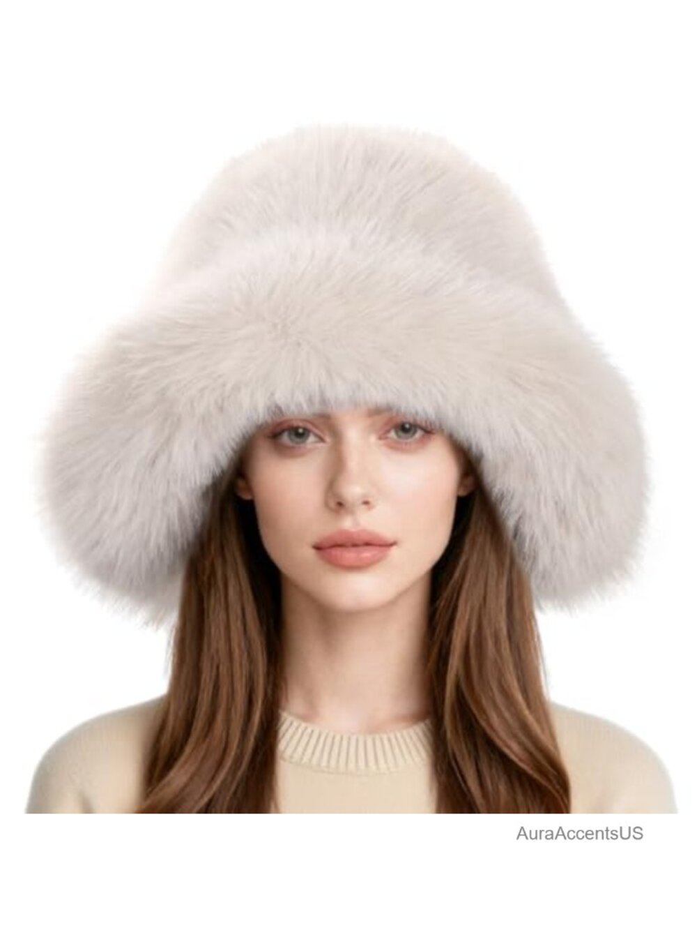 Faux Fur Fuzzy Bucket Hat Wide Brim Winter Warm Furry Fisherman Cap